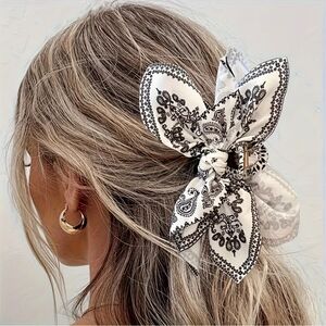 NIB Black and white bandana bow hair clip